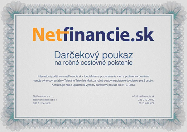 Darčekový poukaz od Netfinancie.sk na ročné cestovné poistenie.